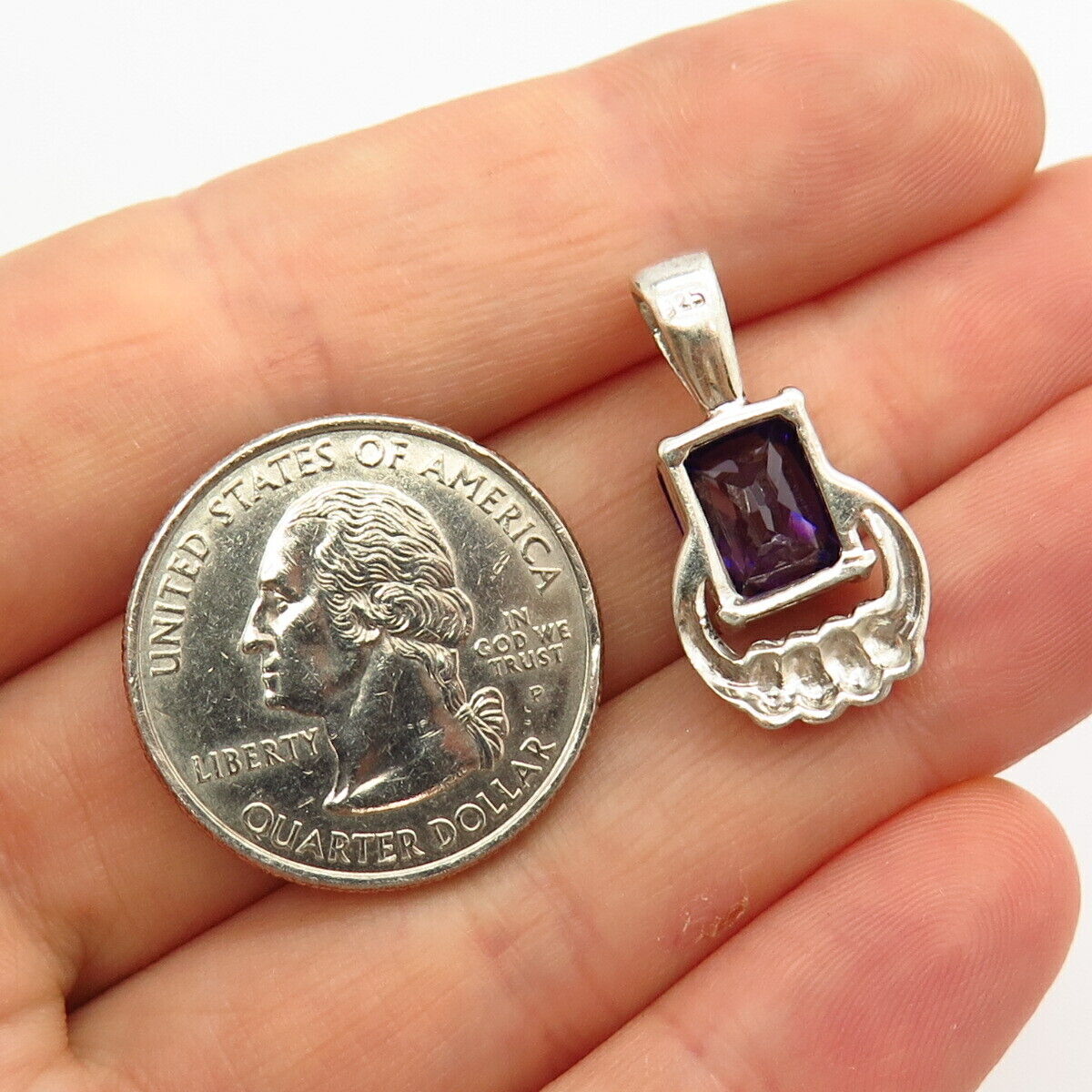 925 Sterling Silver Amethyst-Tone C Z Slide Pendant