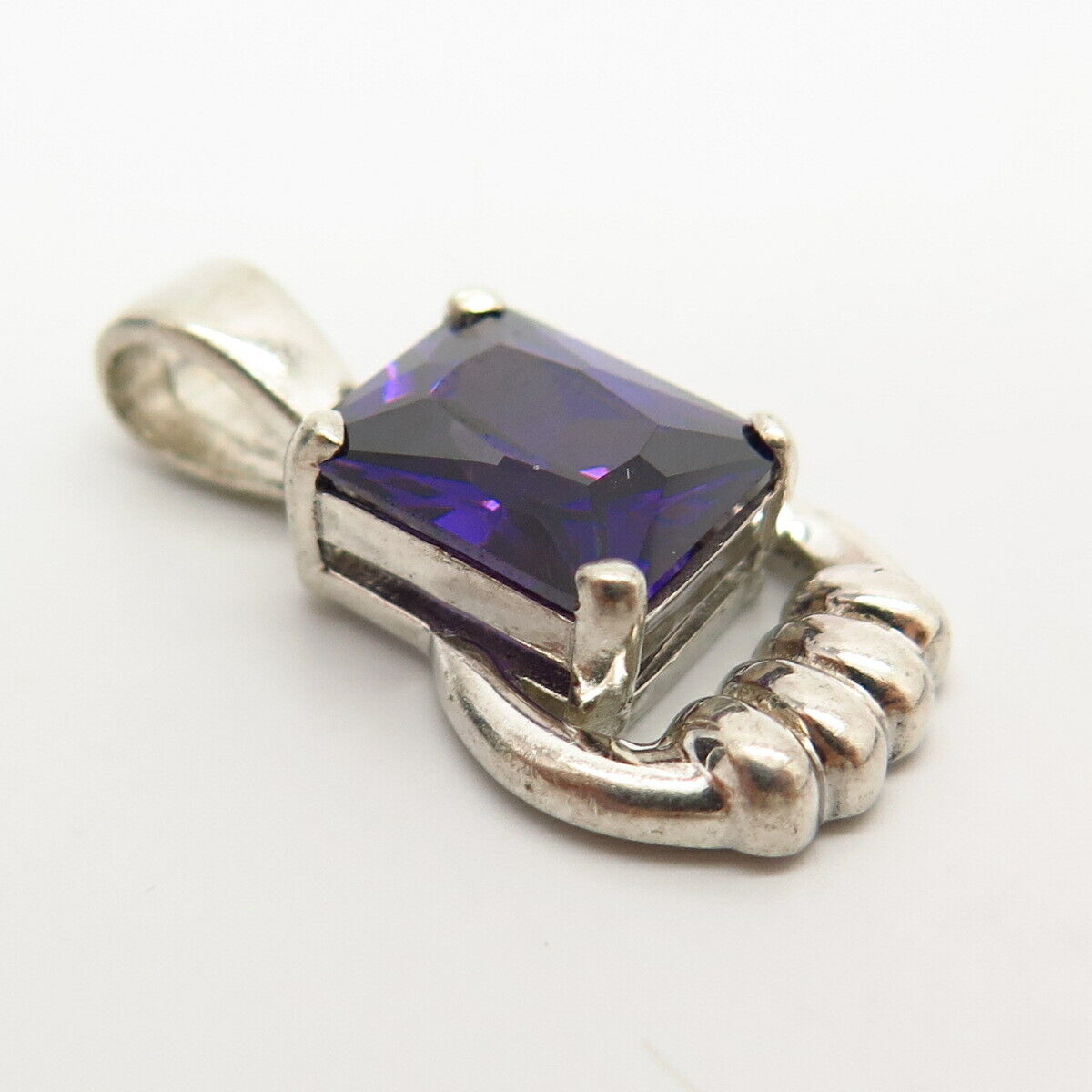 925 Sterling Silver Amethyst-Tone C Z Slide Pendant