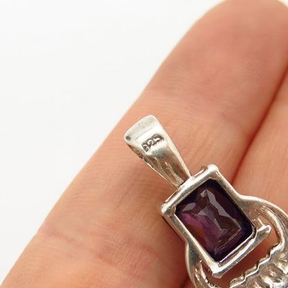 925 Sterling Silver Amethyst-Tone C Z Slide Pendant