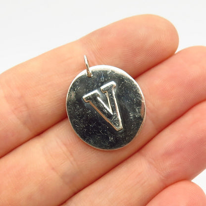 925 Sterling Silver Letter "V" Initial Design Charm Pendant