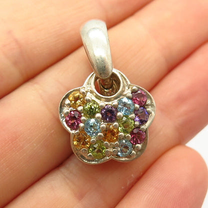 925 Sterling Silver Multi-Color C Z Floral Design Pendant