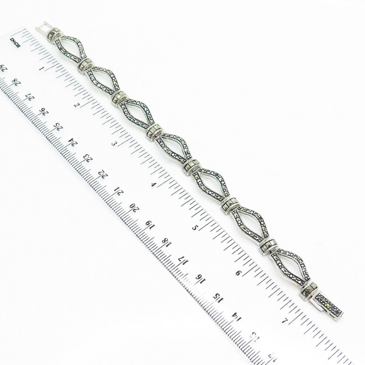 925 Sterling Silver Real Marcasite Gemstone Link Bracelet 7"