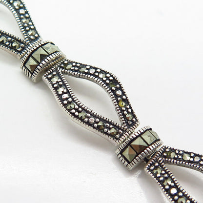 925 Sterling Silver Real Marcasite Gemstone Link Bracelet 7"