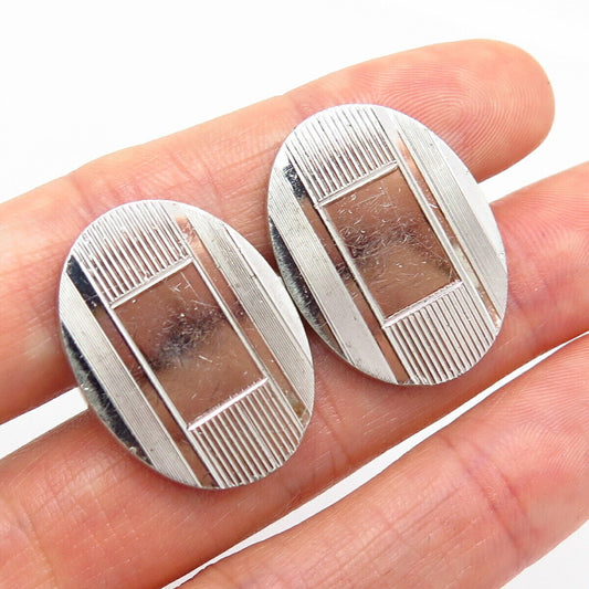 925 Sterling Silver Vintage Lamode Striped Design Cufflinks