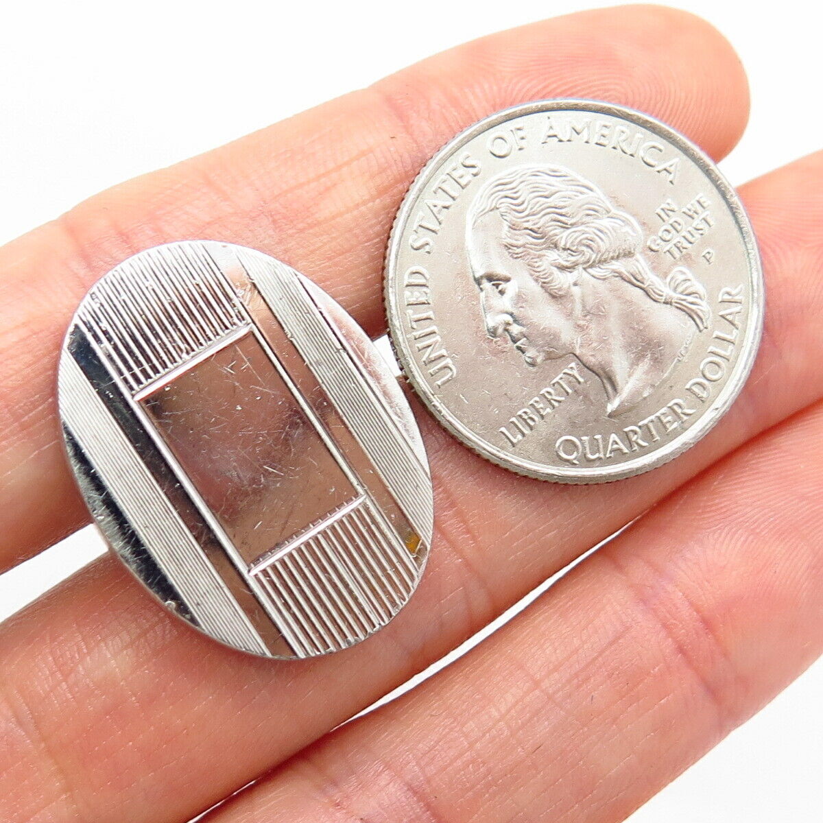 925 Sterling Silver Vintage Lamode Striped Design Cufflinks