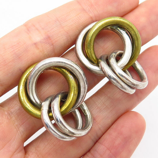 925 Sterling Silver 2-Tone Interlocked Circle Design Earrings