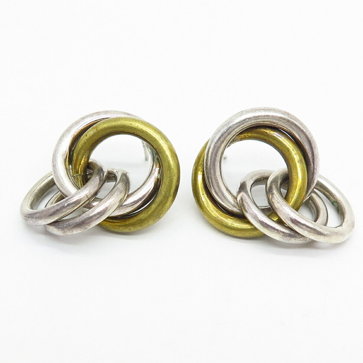 925 Sterling Silver 2-Tone Interlocked Circle Design Earrings