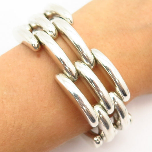 925 Sterling Silver Statement Thick Panther Link Bracelet 6"