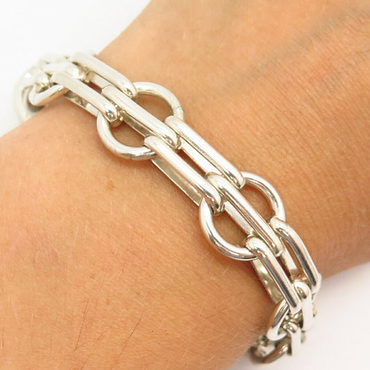 925 Sterling Silver Fancy Gate Link Bracelet 7"