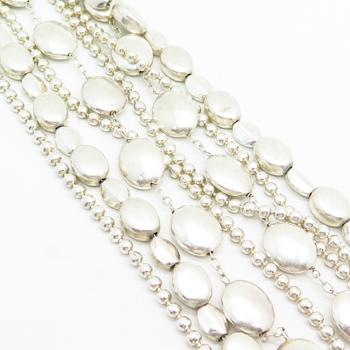 925 Sterling Silver Statement 4-Row Bead Chain Necklace 15-17"