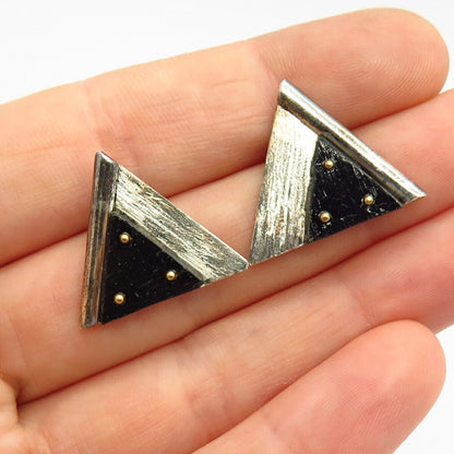 925 Sterling Silver Victor Alfaro Real Black Onyx Gem Triangle Design Earrings