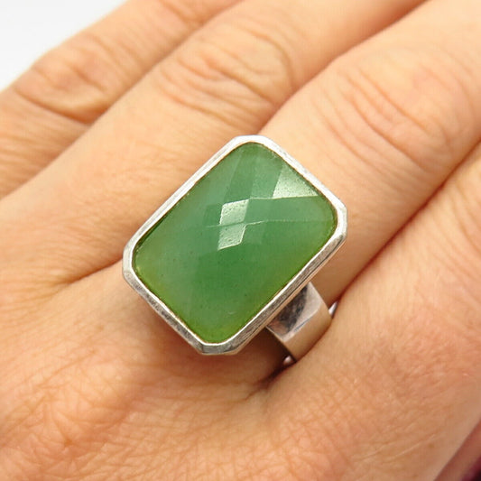 925 Sterling Silver Real Aventurine Gem Floral Design Ring Size 8 3/4