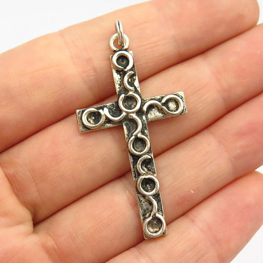 925 Sterling Silver Swirl Design Cross Pendant