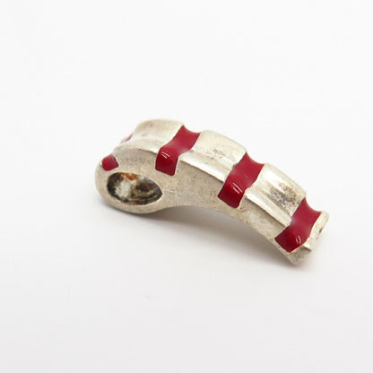 925 Sterling Silver Red Enamel Striped Design Slide Pendant