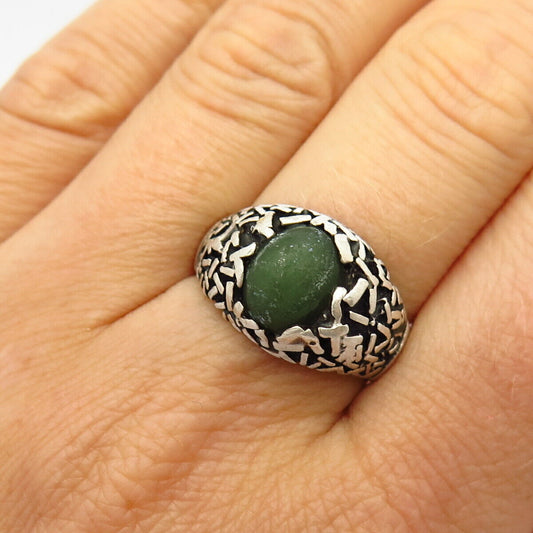 925 Sterling Silver Real Serpentine Gemstone Modernist Design Ring Size 9