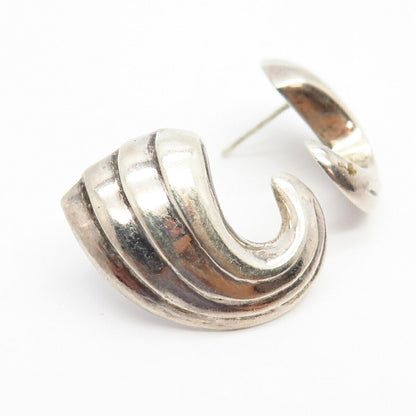 925 Sterling Silver Modernist Ribbed Wavy Design Earrings