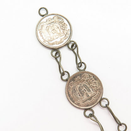 900 Silver Vintage 1944 Dominican Republic 10 Centavos Coin Link Bracelet 7"