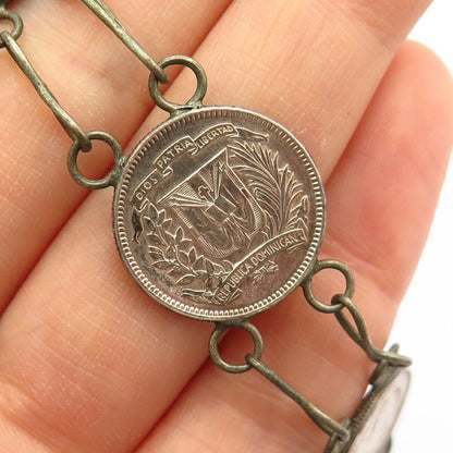 900 Silver Vintage 1944 Dominican Republic 10 Centavos Coin Link Bracelet 7"