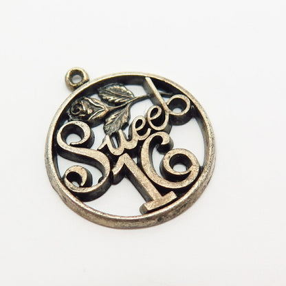 925 Sterling Silver Vintage Wells "Sweet 16" Round Charm Pendant