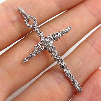 925 Sterling Silver Granulated Design Slide Cross Pendant