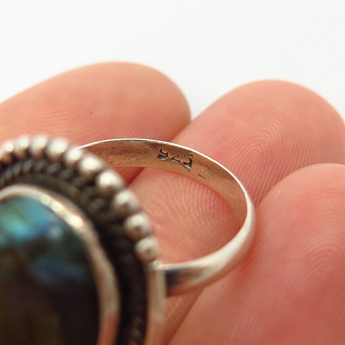 925 Sterling Silver Real Labradorite Gemstone Oval Ring Size 6