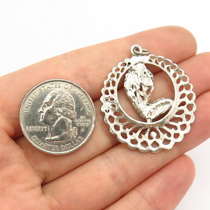 925 Sterling Silver Virgo Zodiac Sign Ornate Round Pendant