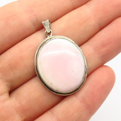 925 Sterling Silver Real Pink Mother-of-Pearl Oval Pendant