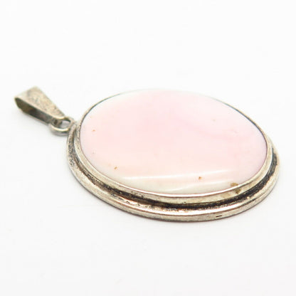 925 Sterling Silver Real Pink Mother-of-Pearl Oval Pendant