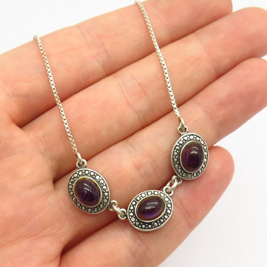 925 Sterling Silver Real Amethyst Gemstone Chain Necklace 10"