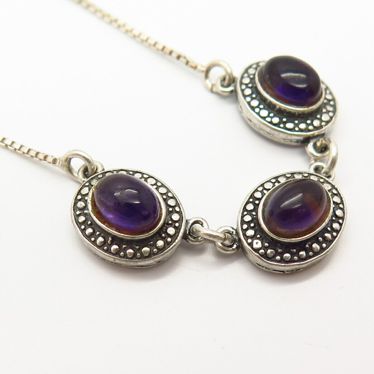 925 Sterling Silver Real Amethyst Gemstone Chain Necklace 10"