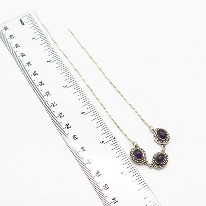 925 Sterling Silver Real Amethyst Gemstone Chain Necklace 10"