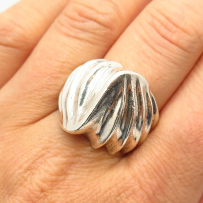 925 Sterling Silver Vintage Mexico Ribbed Design Wide Ring Size 8 3/4