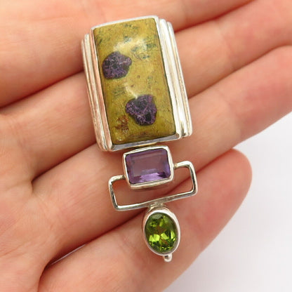 925 Sterling Silver Real Atlantisite & Amethyst Peridot Gemstone Pendant