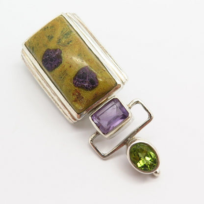 925 Sterling Silver Real Atlantisite & Amethyst Peridot Gemstone Pendant