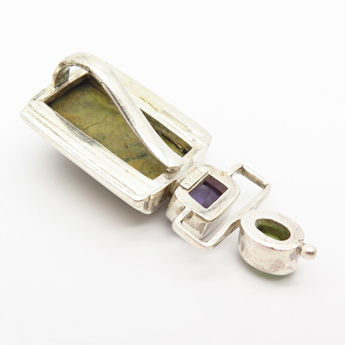 925 Sterling Silver Real Atlantisite & Amethyst Peridot Gemstone Pendant