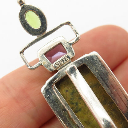 925 Sterling Silver Real Atlantisite & Amethyst Peridot Gemstone Pendant