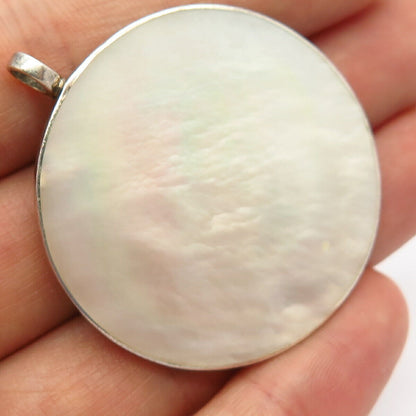 925 Sterling Silver Mother-Of-Pearl Cutout Lotus Floral Design Slide Pendant