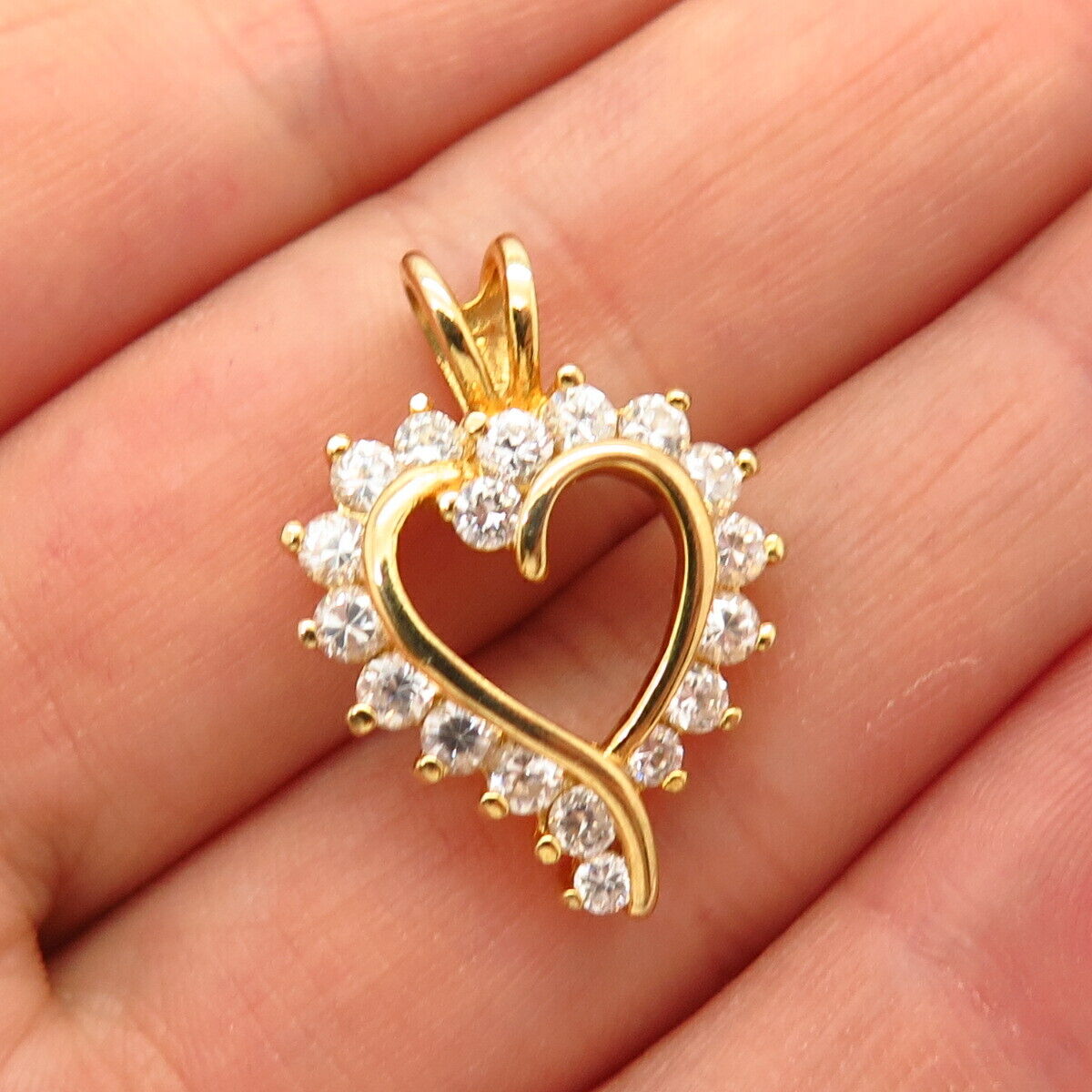 925 Sterling Silver Gold Plated C Z Open Heart Design Slide Pendant