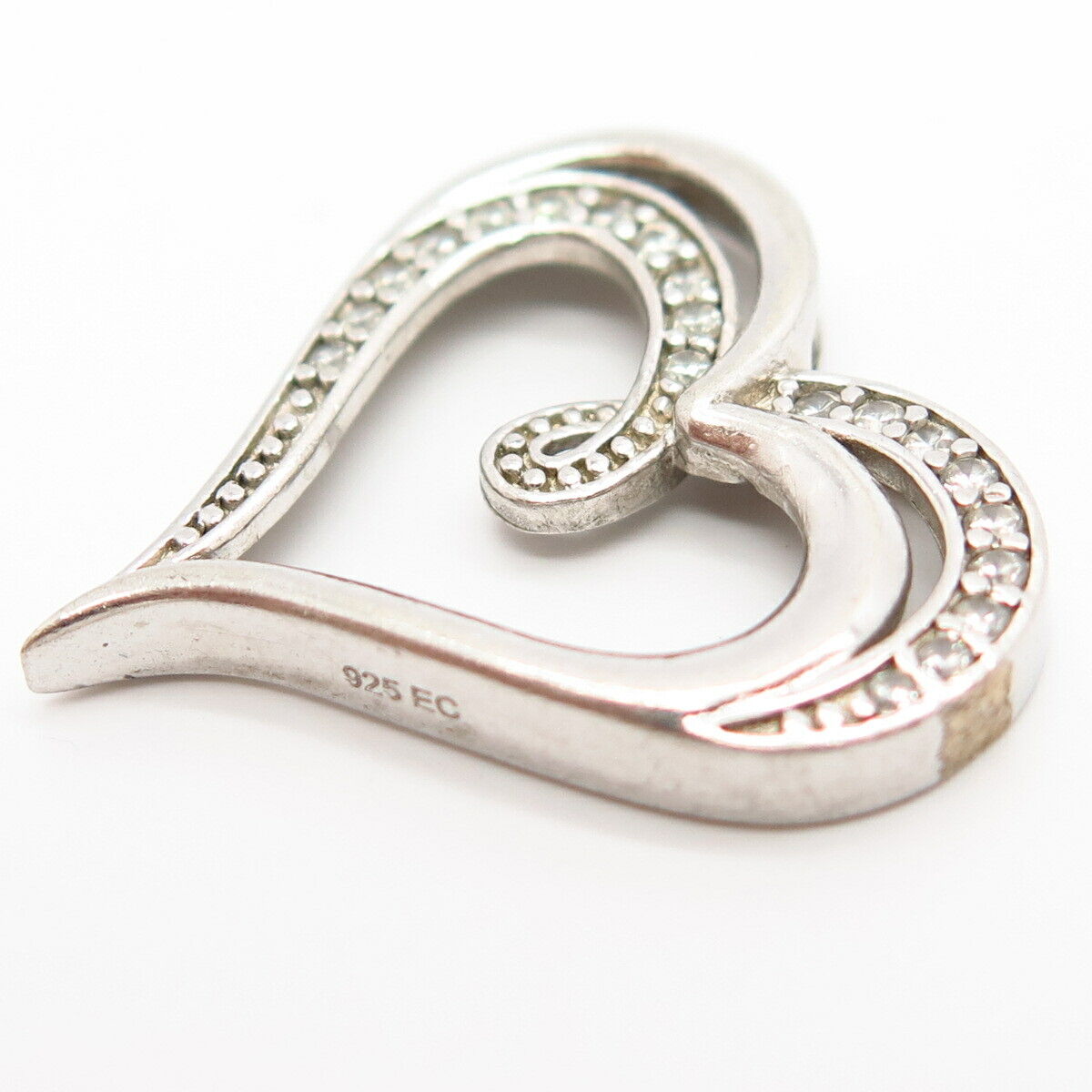 925 Sterling Silver C Z Double Heart Slide Pendant