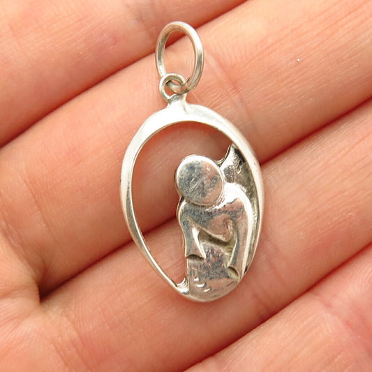 925 Sterling Silver Surfing Design Charm Pendant