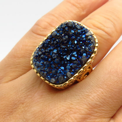 925 Sterling Sajen Gold Plated Real Druzy Statement Wide Ring Size 6