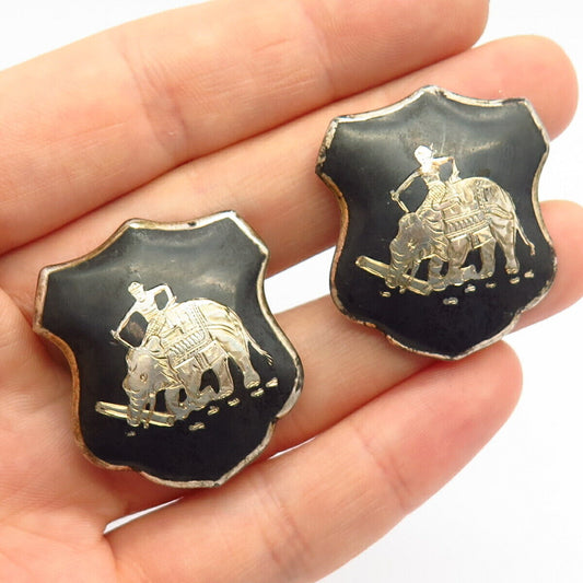 925 Sterling Vintage Siam Niello Hindu Goddess Design Shield Cufflinks