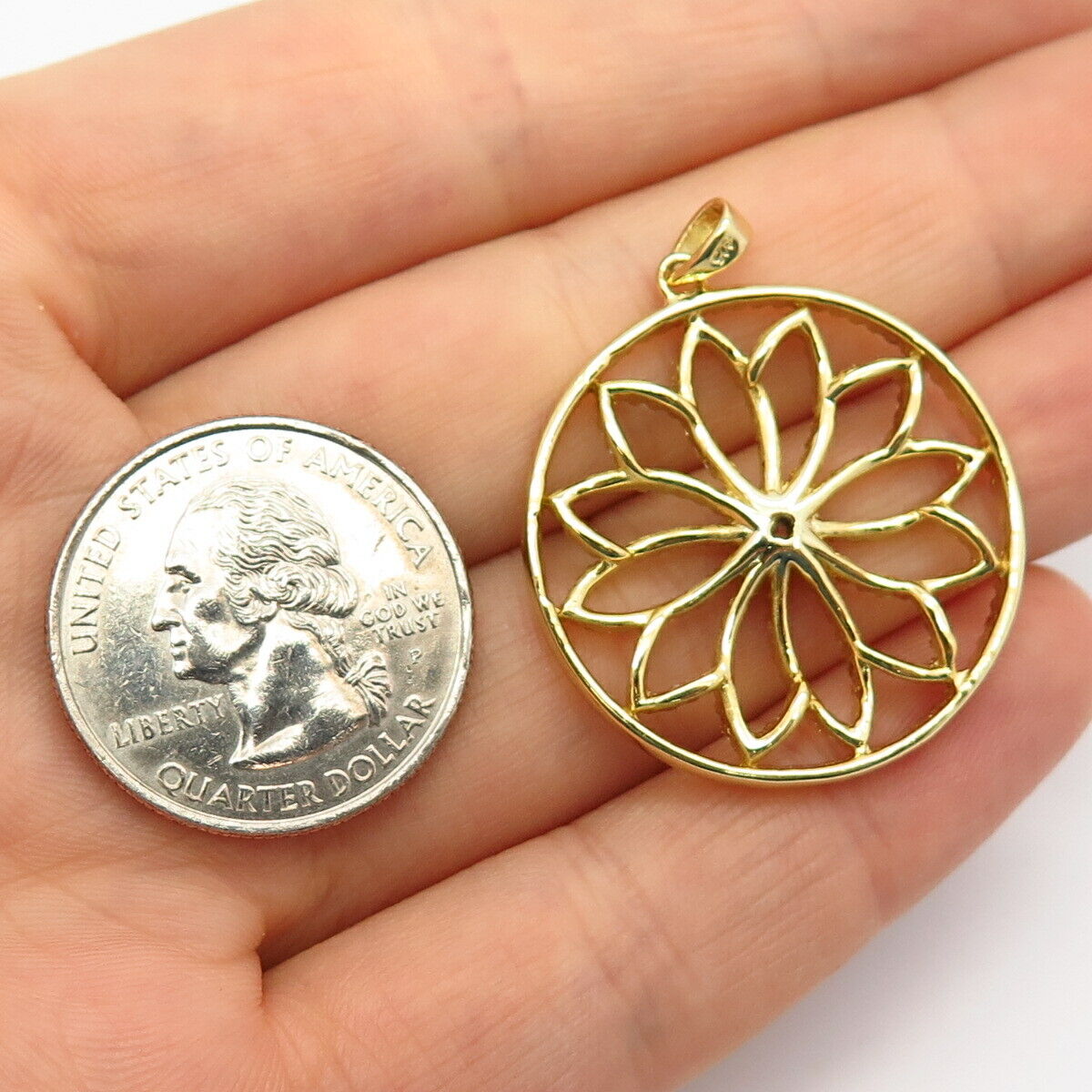 925 Sterling Silver Gold Plated C Z Lotus Floral Design Pendant