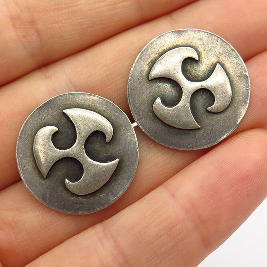 925 Sterling Silver Vintage Mexico Round Ancient Symbol Cufflinks