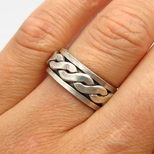 925 Sterling Silver Crossover Design Rotating Band Ring Size 7.5