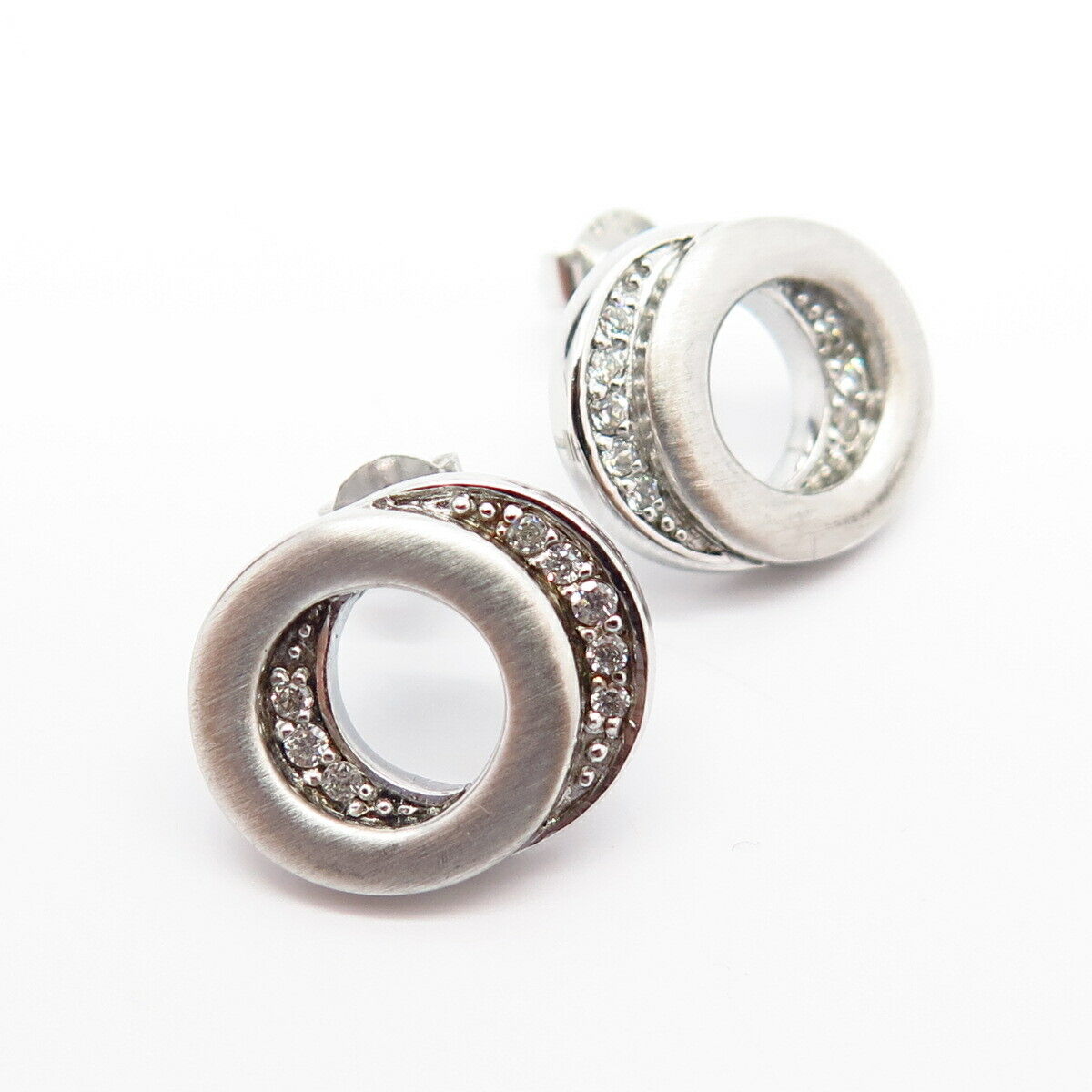 925 Sterling Silver C Z Double Circle Design Stud Earrings