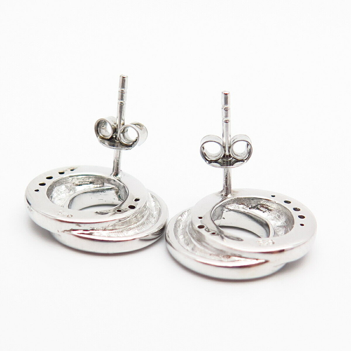 925 Sterling Silver C Z Double Circle Design Stud Earrings