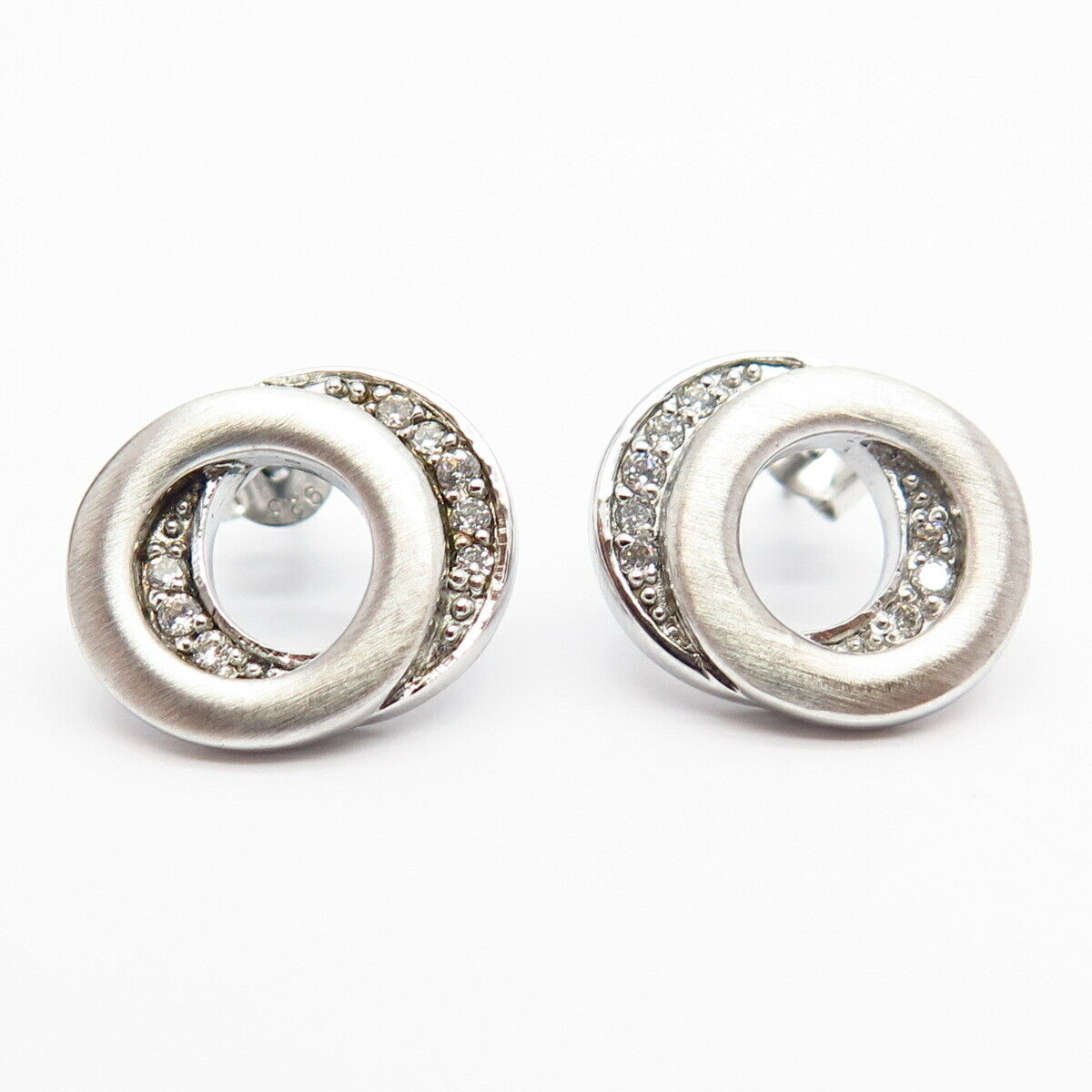 925 Sterling Silver C Z Double Circle Design Stud Earrings