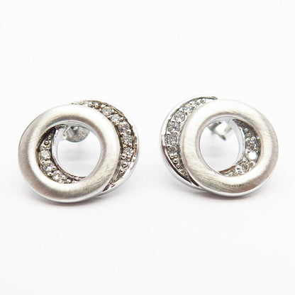 925 Sterling Silver C Z Double Circle Design Stud Earrings