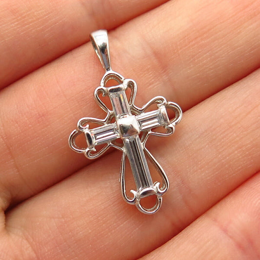 925 Sterling Silver C Z Swirl Design Cross Pendant